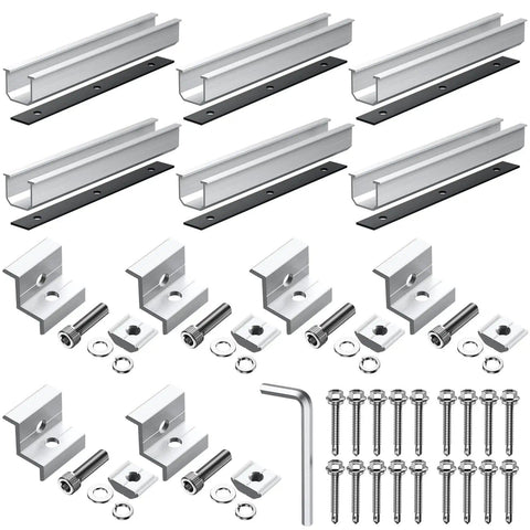 Six Pack Solar Panel Mounting Brackets Kit With 7.87 Inch Aluminum Rails And 30mm And 35mm End Clamps assortment