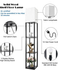 Floor Lamp With Shelves Modern Standing Shelf Light With 3 CCT LED Bulbs Built In Storage Shelves For Living Room Bedroom And Office Black Finish Sturdy No Tip Base with fabric lampshade and high-density board shelves.