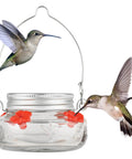 Mason Jar Hummingbird Feeder With Four Feeding Ports Clear Glass Bird Feeder for easy fill, no spill, clean, leak-free design.