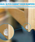 Close-up of a cabinet door with bumper pad, included in 30 Pack Inset Kitchen Cabinet Hinges For Face Frame Cabinets, Matte Black.