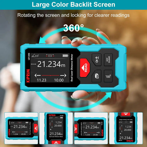 Dual Laser Distance Measuring Tool With Electronic Level And Pythagorean Function 393 Feet Total Range Dual Heads held in hand