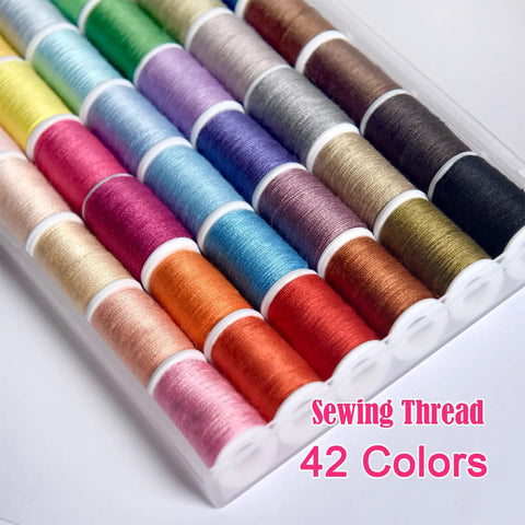 Rainbow Sewing Thread Kit With 42 Assorted Colors And White And Black, Handy Polyester Spool Set Display