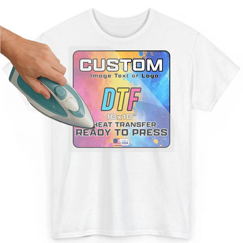 Ready To Peel DTF Transfers For T Shirts Sweatshirts Aprons And More A Bold Vibrant Full Color Print Direct To Film Iron On Transfer with iron