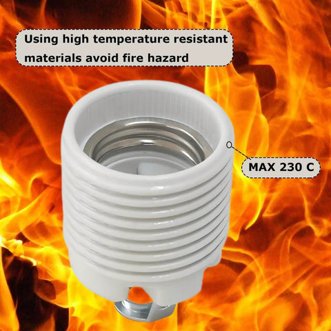 Built Rock Solid E26 Ceramic Screw Base Sockets With Premium Aluminum Shade Ring UL Listed Porcelain Lamp Holders for LED CFL Bulbs, fire-resistant design.