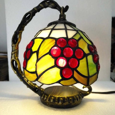 Grapes Tiffany Style Stained Glass Mini Table Lamp Night Light For Bedside And Living Room, 7 Inch Tall, Handcrafted Glass Craft
