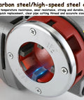 Close-up of Qiokoith Heavy Duty Electric Pipe Threader 2300w showing carbon steel die for precise cutting and durability.