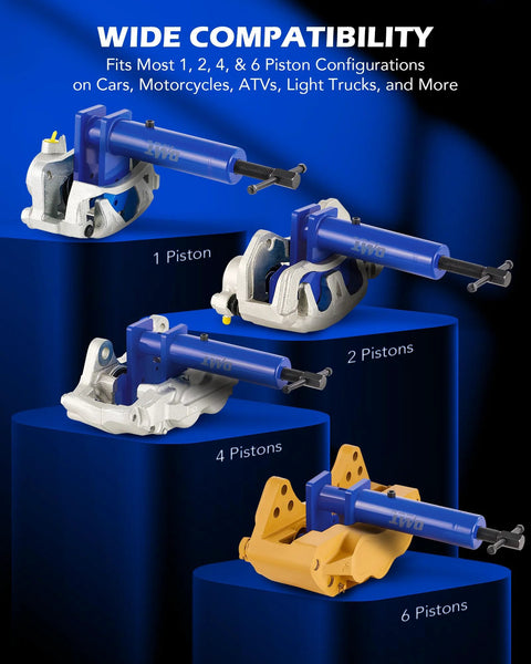 Orion Motor Tech brake caliper piston compressor tool, blue with magnetic plates and hooks (1-6 pistons).