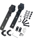 Black Rustic Extra Roller Set With Two Rollers And Full Hardware Pack, Including Nuts Bolts And Washers, Two Door Stoppers, Two Anti Jump Pads, And One Floor Guide, Heavy Duty Carbon Steel Build With Nylon Wheel Rollers And Brushed Nickel Finish.