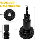Grease Monkey Approved Wheel Hub Cleaning Kit With Drill Adapter and Seven Abrasive Pads showing product dimensions and sizes.