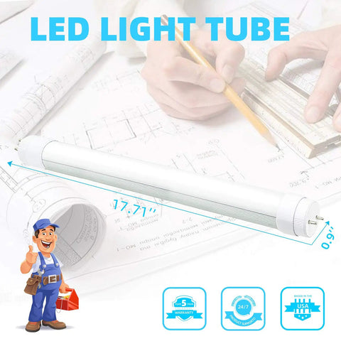 F15T8 LED Replacement Tube Light 18 Inch 7W 840lm 5000K Daylight Dope with Rotatable Pins, Frosted Cover on blueprint