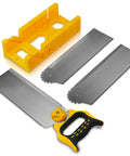 4-Piece Miter Box And Saw Set With A 3.95 Inch By 12 Inch Extra-Wide Miter Box And Three Saws For Heavy-Duty Cuts, includes saws