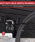 Locking Slatwall Bike Hooks Set, Heavy Duty PVC Coated Bicycle Hangers For Wall Mount with 77 lbs load capacity in garage