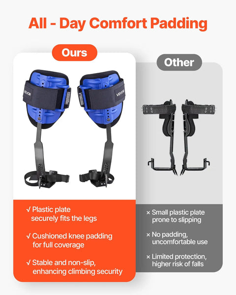 Height Adjustable Tree Climbing Spikes Set With Straps And Waist Harness Heavy Duty Steel Climb Spurs comparison with padding differences