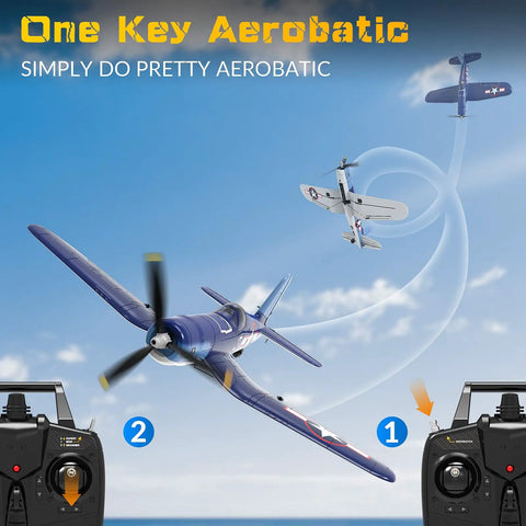 Corsair F4U 4 Channel RC Airplane with XPilot Stabilization showing one key aerobatic maneuver in flight with controller
