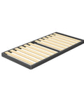 Twin Size Sag Proof Box Spring With Smooth Wooden Slats And Soft Rounded Corners Boasts Heavy Duty Steel Braces That Crush Up To Three Thousand Pounds A Rock Solid Core That Keeps Everything Snug - side view of wooden slats on steel frame.