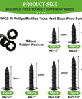 Ready For The Grind 370 Piece Phillips Truss Head Black Wood Screws With Rubber Washers Rustproof Zinc Plated Self Tapping Fastener Kit showing various screw sizes and rubber washers.