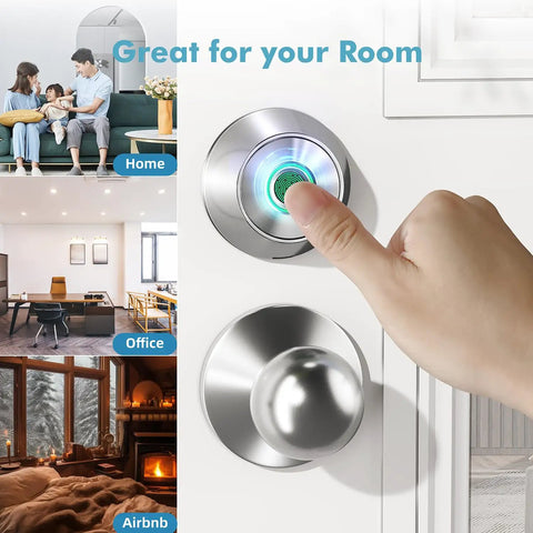 Fingerprint Keyless Entry Door Lock With Smart Deadbolt And App Control, 0.3 Second Unlock being used on a white door.