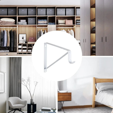 Built Tough Closet Rod Brackets And Shelf Supports 10 Pack Heavy Duty Steel Mounts white bracket for organizing clothes in closet.