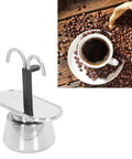 Straight Up Barista Quality 100 Ml Stainless Steel Moka Pot Espresso Maker with thick filter beside coffee cup and beans.
