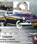 2-inch aluminum steering column mount, keyed no-drop, brushed silver under-dash river clamp