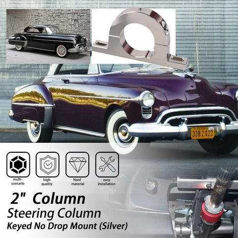 2-inch aluminum steering column mount, keyed no-drop, brushed silver under-dash river clamp
