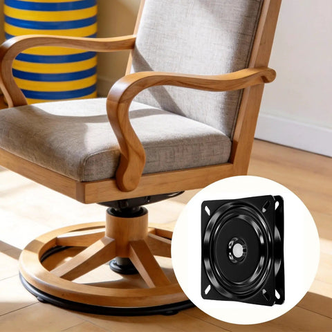 4 Pack 7 Inch Bar Stool Swivel Base Replacement Heavy Duty Steel Mount Plate Rock Solid Seat Turntable Hardware Black Finish in chair.