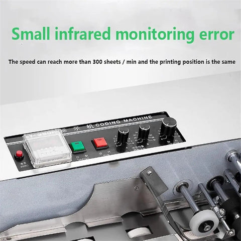 Control panel of Heavy Duty Automatic Print Date Label Machine 180W Ink Wheel Printer featuring buttons and settings.
