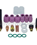 Stubby Gas Lens Collet Body Kit For TIG Weld Torches 17 And 26 Series with alumina nozzles, clear glass, and gaskets