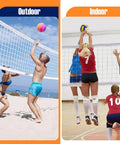 Comparison between outdoor and indoor volleyball play with focus on heavy duty volleyball net for backyard and pool play, 32x3 feet.