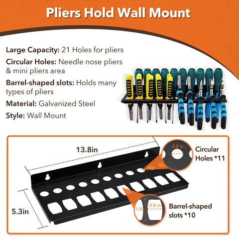 Pliers holder component of 4-Piece Wall Mount Tool Organizer Set With Screwdriver Organizer, Wrench Holder, Galvanized Steel Hand Tool Storage