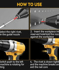 Powerhouse Cordless Brushless Rivet Gun Plays Nicely With Dewalt 20V Batteries Bare Tool showing how to use rivet installation steps.