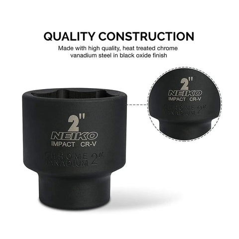 2-inch black oxide Cr-V socket from 3/4 Inch Drive Jumbo Impact Socket Set, 21 Piece Shallow SAE Sockets From 3/4 Inch To 2 Inch, Heavy Duty Cr-V Steel