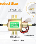 Diagram of dimensions for 12V Inline Fuel Pump Low Pressure Transfer for Motorcycle Carburetor Lawn Mower Gas or Diesel Engine, Universal 2.5-4 Psi.