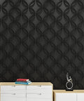 Interlocking Circles 3D Wall Panel in Matte Black for Walls and Ceilings Waterproof and Fire Resistant Lightweight DIY Accent