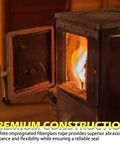 Front view of wood stove door with LikeLion gasket rope, 1/2 in x 84 in, graphite-impregnated fiberglass seal