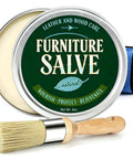 Heavy Duty Furniture Salve For Wood And Leather Polish Conditioner That Knocks Out Nicks And Buffs Scuffs While Delivering A Smooth Satin Finish To Keep Your Home Goods Looking Sharp, 4oz tin with brush.