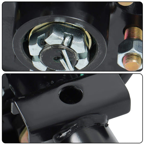 Close-up of Beefy 3500 Lb 5 Lug Electric Brake Trailer Axle With 73 Inch Hub Face, 58 Inch Spring Center, 5x4.5 Bolt Pattern hardware.