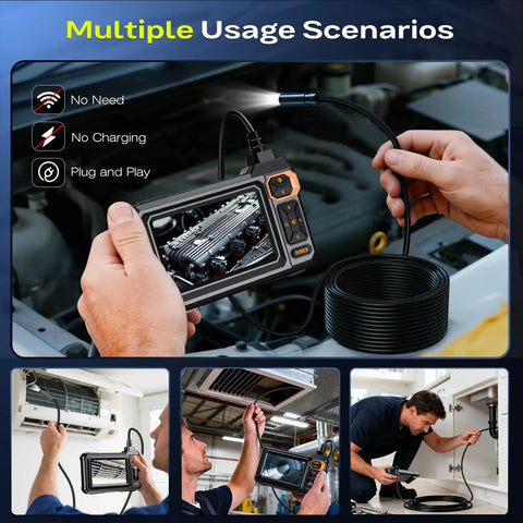 Borescope Camera With Light For Tight Spaces 4.3 Inch IPS HD Display Live View Inspection Camera With 50ft SemiRigid Cable Pro Grade High Definition 1920P Easy Snaking Access For Automotive Plumbing HVAC, handheld in car engine