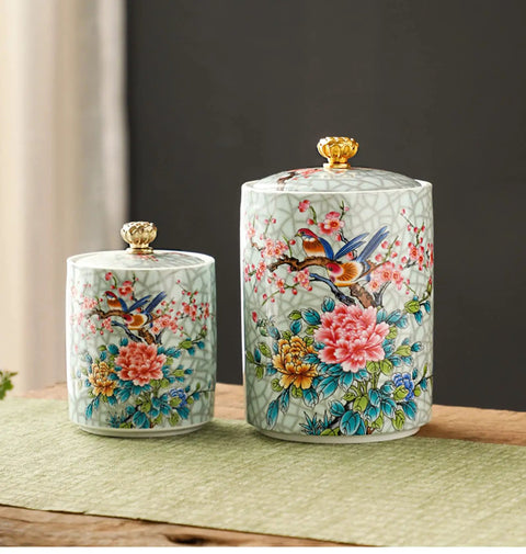 Premium Ceramic Tea And Coffee Canisters keep your daily stash locked down with true airtight sealed lids, featuring floral designs.