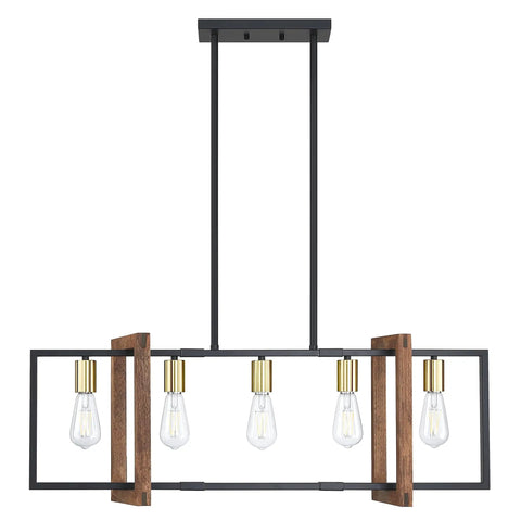 5 Light Gold Chandelier For Kitchen Island And Dining Room Boss Farmhouse Rustic Hand Painted Beech Wood Lantern Cage Frame With Black Finish