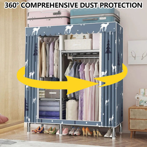 Hella Roomy Portable Canvas Wardrobe With Reinforced Steel Tubing And Full Hanging Rail showcasing hanging clothes and organized storage.