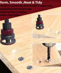 Pro Grade Countersink Drill Bit Set With Adjustable Depth Stop Aluminum Collar creating clean holes in wood surface