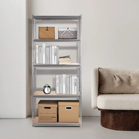 Built Tough Five Tier Storage Shelves With Thick Durable Mdf Boards And Reinforced Steel Frame Fully Adjustable Heavy Duty Shelving Unit For Garage Kitchen Or Office Rock Solid Silver Rack