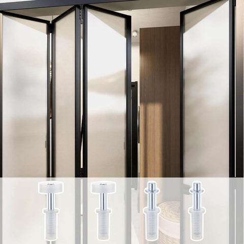 DIY Friendly Bifold Door Hardware Kit With Spring Loaded Top Roller Guide Wheels And Pivots 4 Piece Repair Set visible against doors