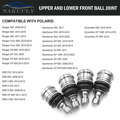 Beefed Up Ball Joint Kit 4 Pieces Direct Replacement for Polaris Ranger UTV 2009 to 2020 Models Replaces 7061220 7061187 7081505 7081580 53-50040 42-1037 WE350040 Tough Suspension Upgrade, four ball joints shown