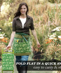 Woman holding folded Garden Stool And Kneeler Set Heavy Duty Garden Seat with 10 Inch Wide Soft Kneeling Pad and apron