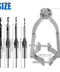 Heavy Duty Square Hole Drill Bit Adapter With Four Precision Bits, Pro Level Mortising Attachment For Drill Press, sizes of bits shown.