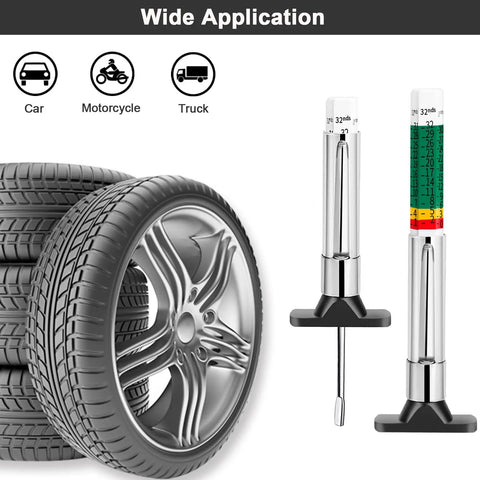 Go To Tire Tread Depth Gauge Set Color Coded For Quick Read In One Thirty Second Inch Increments Pack Of Two Reusable Sturdy Tool For Car Maintenance And Tire Health, pack of two