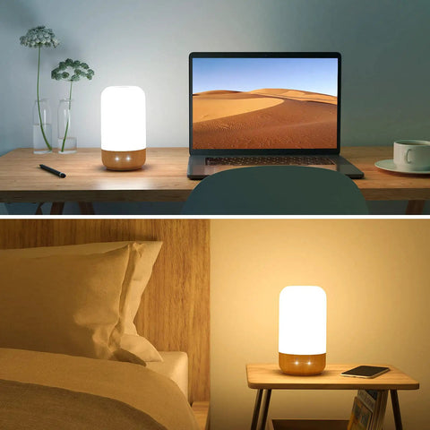 Smart Bedside Lamp With Alexa And Google Assistant, RGB Color Changing LED, 2700K-5700K Tunable White, on desk and nightstand