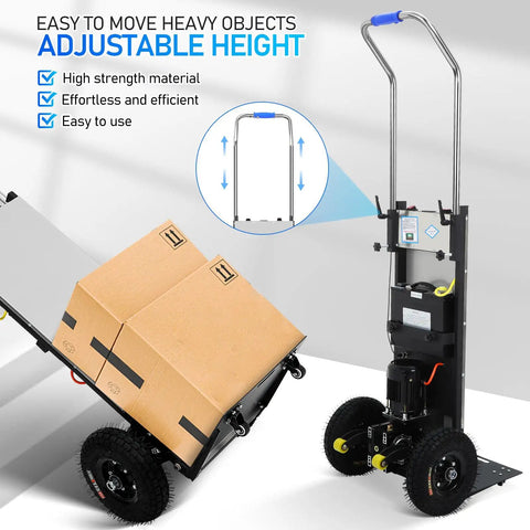 Beefed Up Motorized Hand Truck With 1200W Power And Stair Climbing Capability, Hauls Up To 881 Lbs Smoothly, Lithium Battery, Dual Safety Ropes, Electric Moving Cart For Household Appliances And Heavy Cargo Transport, adjustable-height steel frame